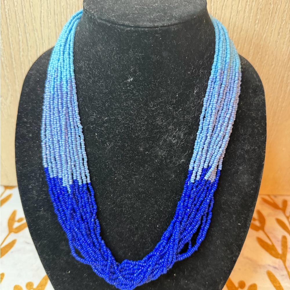 Blue Seed Beaded Necklace